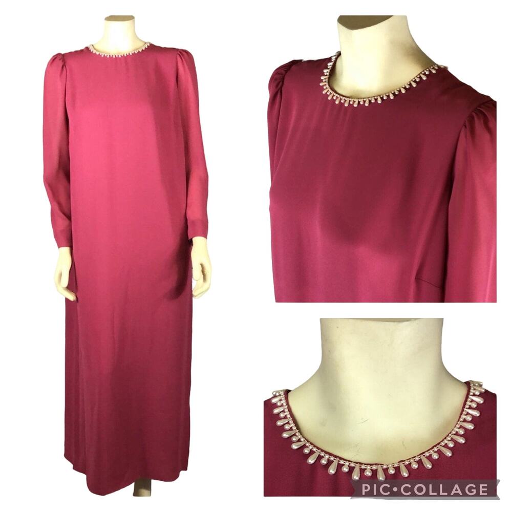 American Vintage USA 50's pink long dress pears around neckline size medium